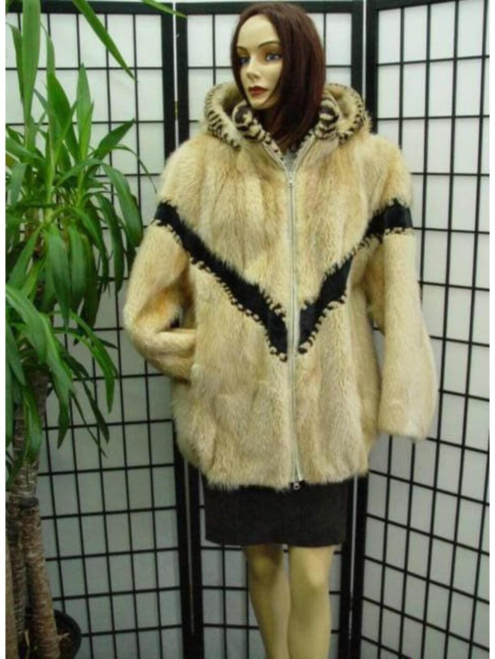New Yellow Long Haired Beaver Fur Jacket Coat Sheared Beaver Women Woman 10 Med